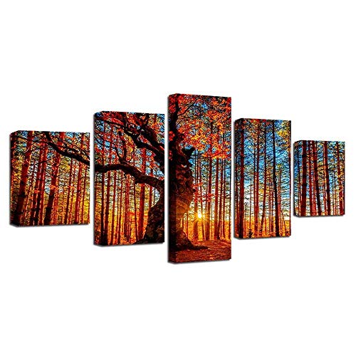 Tableau arbre du monde 5 pièces impression sur toile intissée moderne pour salon