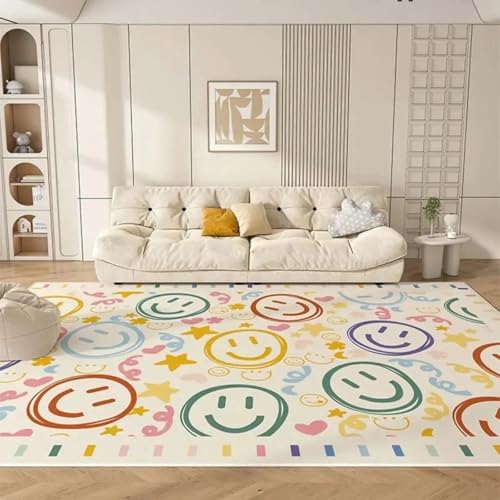Tapis à motif de dessin animé Smiley Grand tapis pour enfants pour salon, salle de classe, chambre d'enfant, tapis de crèche antidérapant lavable en machine Tapis...