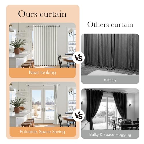Image of RYB HOME Accordion Style Room Divider Curtain-100% Blackout Folding Accordion Curtain for Sliding Glass Door /Bedroom, Privacy Assurd Living Room /Office Drape 1 Panel with Tieback, W100 x L96, Beige