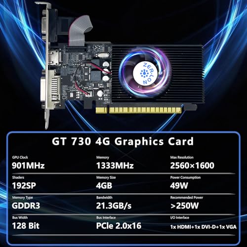 Image of GT 730 Graphics Card, Computer Low Profile GPU, 4GB 128Bit GDDR3 PCIe x16, HDMI /VGA /DVI, DirectX 11, PhysX, OpenGL 3.1, Desktop Gaming Video Card, Support 2K (with Bracket)