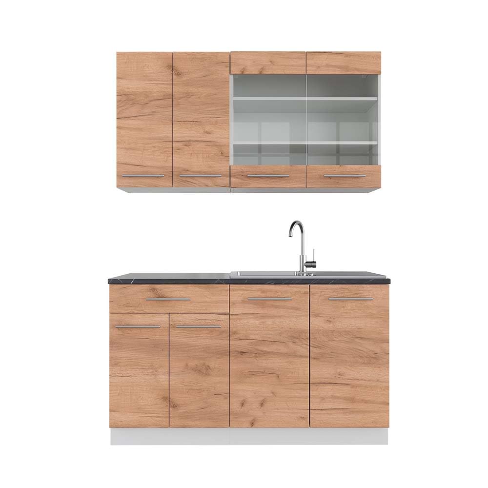 Vicco Singleküche Fame-Line Goldkraft Eiche/Weiß 140 cm AP Anthrazit