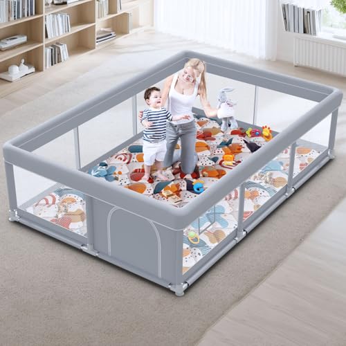 Image of besuhot Baby Playpen 74"x50" with Mat Play Pens for Babies and Toddlers, Large Play Yards for Indoor & Outdoor with Zipper Gates