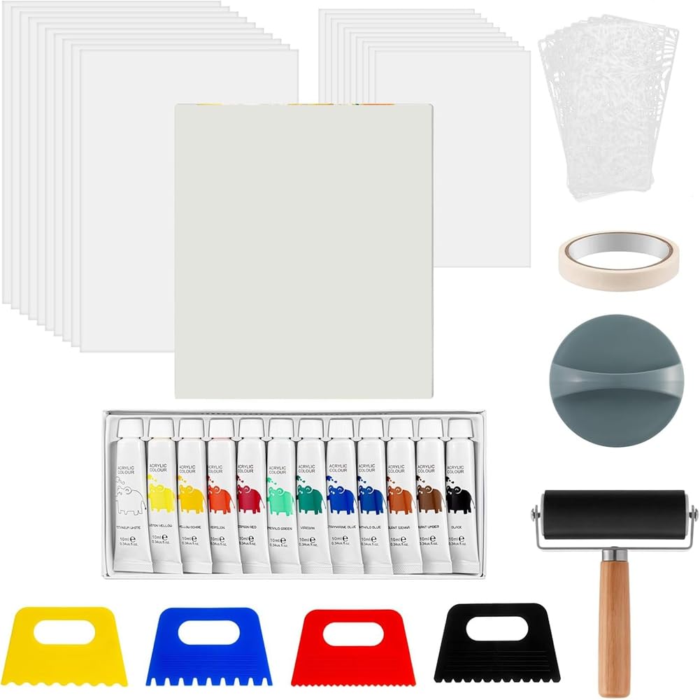 IJSDNVJNDX 12'' X 14'' Gel Printing Plate Kit, Brayer,Printmaking Paper,Acrylic Paint, Scraper Tool for Mixed Media Art,Card Making