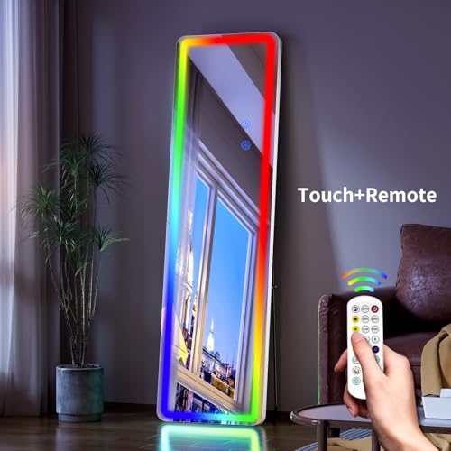 Image of Koonmi Full Length Mirror with LED Lights, 60 inchx16 inch Lighted Mirror with Remote Control, RGB Color Changing Lights, 7 Dynamic Modes, Dimmable Brightness