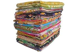 Assorted Patchwork Handmade Vintage Sari Fabric Indian Tribal Kantha Quilt Bed Cover