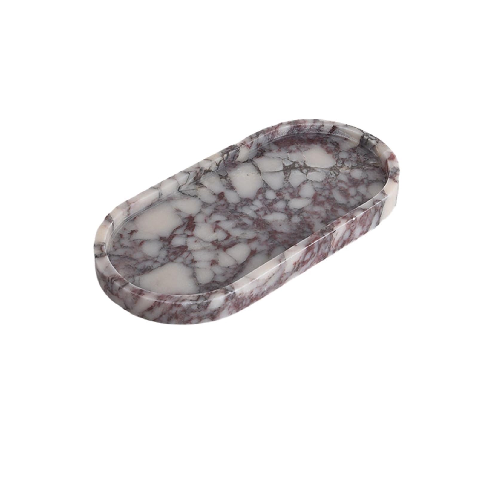 Bathroom Stone Tray Natural Marble Tray Oval Stone Serving Jewelry Perfume Display Bathroom Vanity Organizer(Multi-Colored)