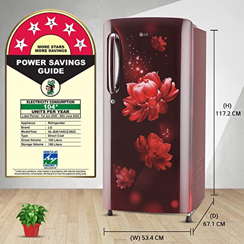 Image of LG 190L 5 Star Smart Inverter Direct-Cool Single Door Refrigerator (GL-B201ASCZ, Scarlet Charm, Fastest Ice Making), Free 1 Year Extended warranty