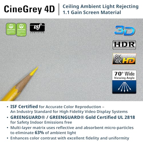 Image of Elite Screens Starling Tab-Tension 2 CineGrey 4D, 106 inch 16:9, Ceiling, Ambient Light Rejecting (CLR /ALR) Tab-Tensioned Electric Drop Down Front Projector Screen Programmed Remote Kit, STT106UHD4-E12