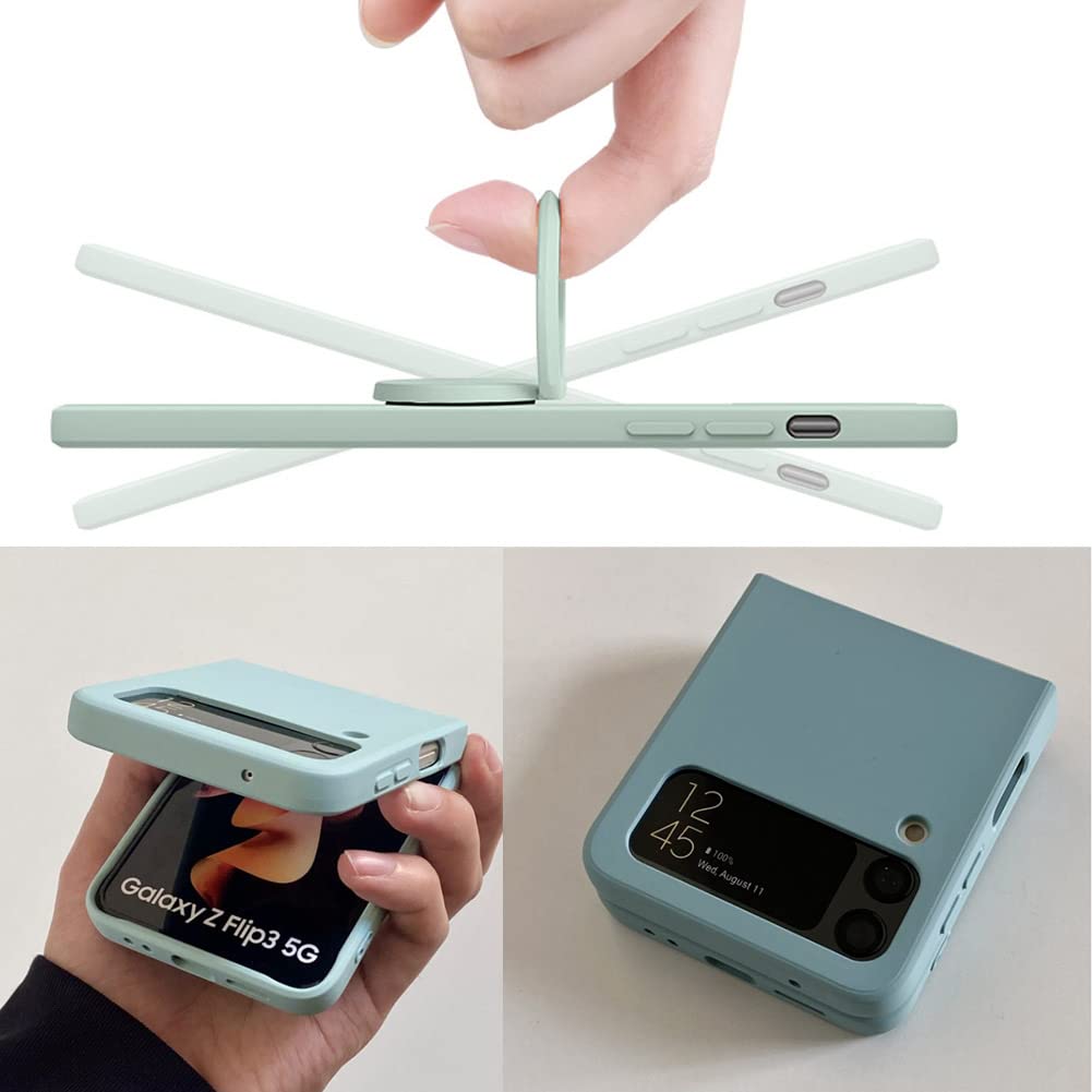 Keyihan Cover Compatibile con Samsung Galaxy Z Flip 5 con Supporto Anello a 360°Lanyard Cinturino da Polso Silicone liquido morbido Custodia Antiurto AntiGraffio Flessibile Slim (Verde menta)