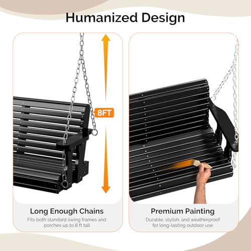 Image of VINGLI 2026 Upgraded 4 FT Wooden Porch Swing, 880 LBS Heavy Duty, Black