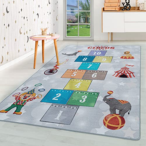 HomebyHome Kinderteppich Kurzflor Zirkus Design Kinderzimmer Babyzimmer Spielzimmer 8 mm Florhöhe...