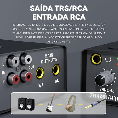 Interface de audio,placa de som profissional de canal USB 2.0 DC 5V de alta velocidade, função de mo