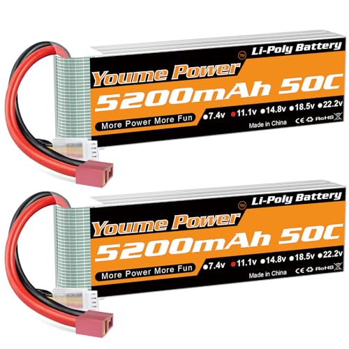 2 Packs 11.1v Lipo Battery 5200mAh 3S Lipo Battery 50C with Deans T Plug for RC Car/Truck Boat Drone Buggy Truggy RC Helicopter RC Airplane UAV FPV (Short)