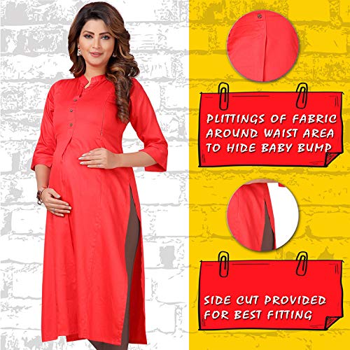 Image of CEE 18 Women's Cotton Staight Maternity Feeding Kurti with Zippers (9636 Tomato X-Large)