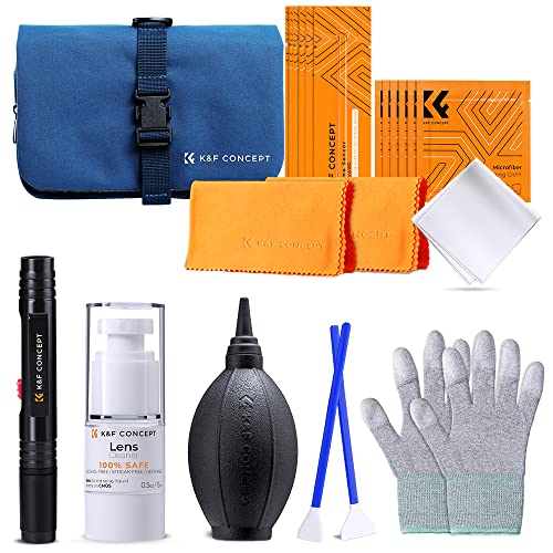 K&F Concept Professional Camera Cleaning Kit - Sensor Cleaner, APS-C & Full-Frame Swabs, Air Blower, Lens Brush, Gloves, Lens Cloths, Carry Case, Lens Cleaning Kit for FF DSLR & Mirrorless Cameras