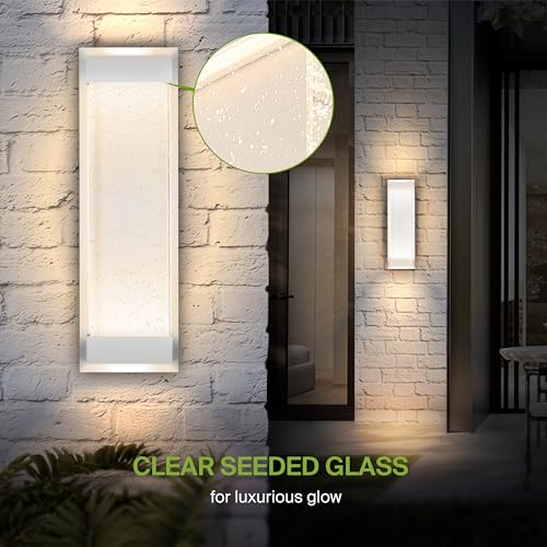 Image of ASD LED 18 inch Bubble Glass Wall Light Fixture, Outdoor & Indoor Seeded Sconce | 3CCT, Waterproof, Dimmable, Up-Down Glow, ETL Listed | 22W 520LM 3000-5000K 100-277V | Exterior Porch Lighting | White