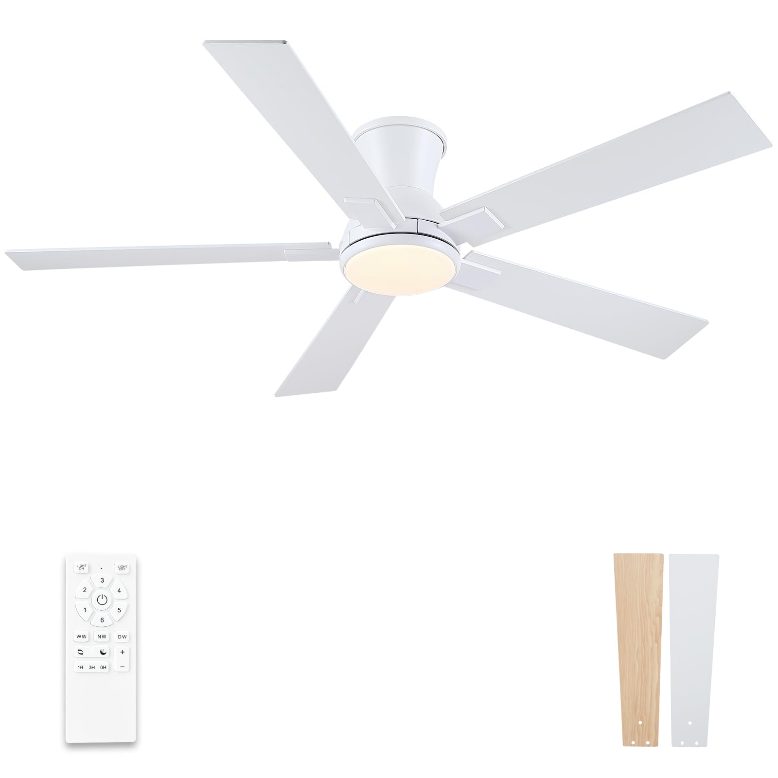 ceiling fans with lights,indoor/outdoor ceiling fans remote control,5 blades ceiling fan,3cct,6 speeds,farmhouse ceiling fan, quiet,strong motor, bright led light (white, 52 inch)