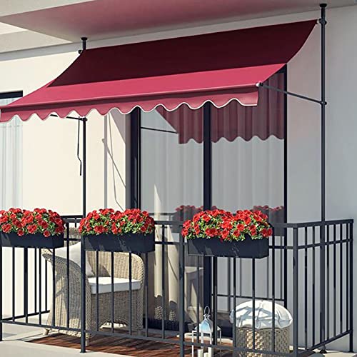 Markise Balkon ohne Bohren, Klemmmarkise mit Handkurbel, balkonmarkisen Höhenverstellbare UV-beständig und wasserdicht für Terrasse Balkon 2.5m Rot