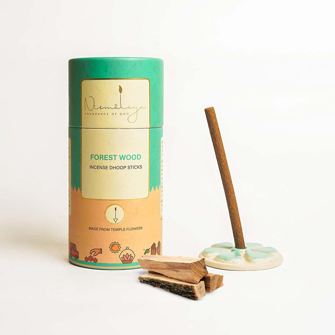 Ech Nirmalaya 100% Natural Forest Wood Dhoop Sticks For Pooja 40 Sticks | Bamboo Less Dhoop Sticks For Home/Office | Dhup For Puja With Holder Stand | Best For Long Lasting Fragrances