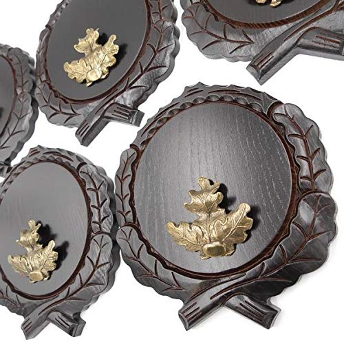 GTK - Juego de 5 placas de cuña talladas oscuras AF 17,5 cm con 5 hojas de roble, portada grande, tabla cuña, tabla de especias, cartel trofeo.