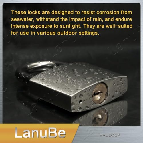 Image of LanuBe 304 Stainless Steel Keyed Alike Padlocks for Outdoor use, Pin Tumbler Padlock, 2 inch Wide Body, Stainless Steel Body Normal Shackle, Pack of 1