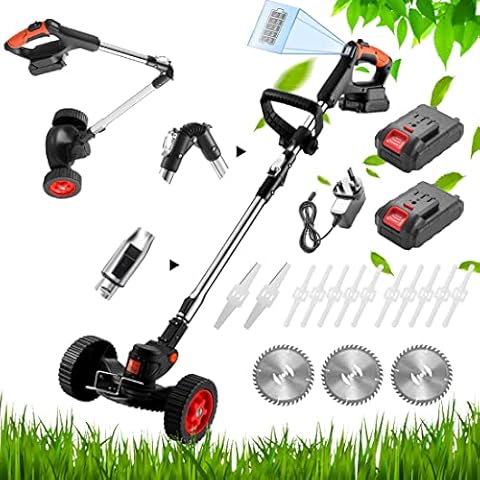 Metal Blade Strimmer - 21V Garden Strimmer Cordless, Grass Trimmer Battery Powered Strimmer with Blade and Auxiliary Wheel, Foldable Blade Strimmer Brush Cutter for Garden Yard Lawn Mowing Cover
