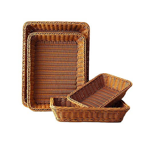 CHENTAOCSBasedidea Rectangle Bread Basket Rattan Storage Basket Food Fruit Vegetable Serving Basket Supermarket Restaurant Display Tray (Size : 29x40x8cm)