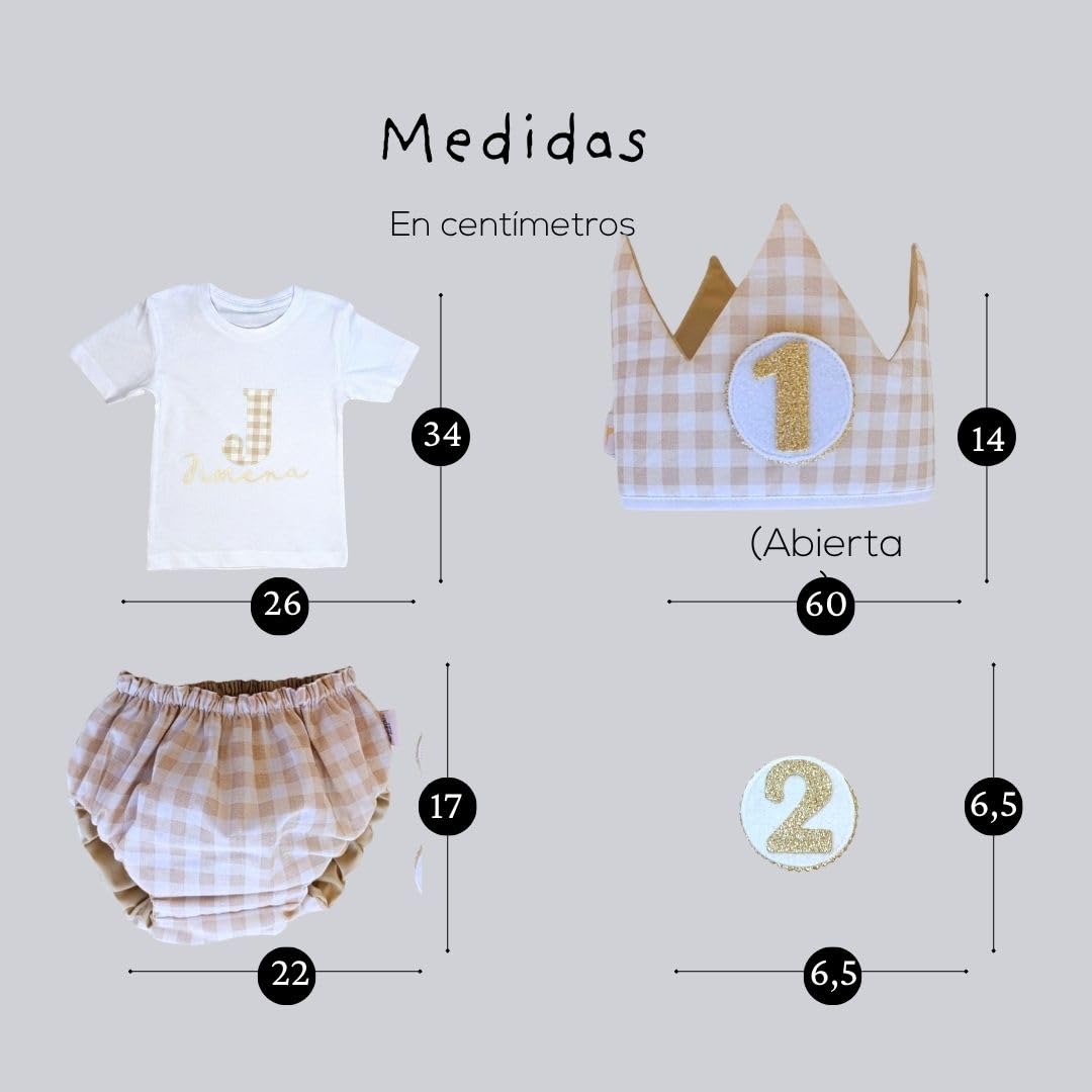 Genérico - Conjunto Cumpleaños 1 año Personalizado - Camiseta con nombre Bebé - Regalo primer cumpleaños - Smash Cake - Corona cumpleaños