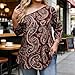 Women's Casual Boho Print Off The Shoulder Tops Plus Size 3/4 Sleeve T Shirts Loose Summer Blouse Shirt for Vacation Wine