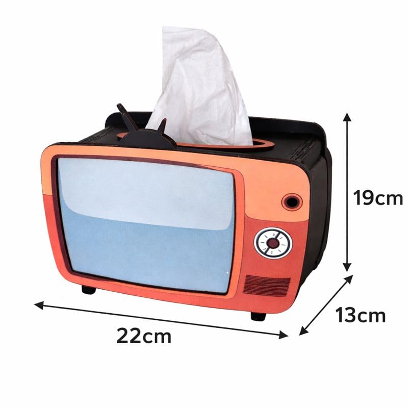 Image of TV Orange Wooden Tissue Box - Retro Tissue Holder for Home, Office & Car | Creative Wooden Napkin Dispenser | Decorative Tissue Case for Living Room & Bedroom (Retro TV Tissue Holder 2)