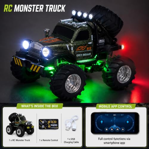 Image of RC Monster Truck for Kids, Mini RC Off Road Car with LED Lights, USB Rechargeable, 2.4GHz Wireless RC Car, Shock Absorber, Big Rubber Tires, Toy Gift for Boys & Girls Age 3