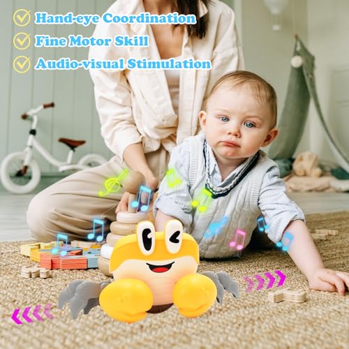 Coriver Krabbe Baby Spielzeug, Musik Krabbelspielzeug Interaktives, Elektronische Krabbelnde Krabbe, Crab Krabbelhilfe Spielzeug Geschenk für Kinder,Tummy Time Toys für Baby 6 7 8 9 10 Monate