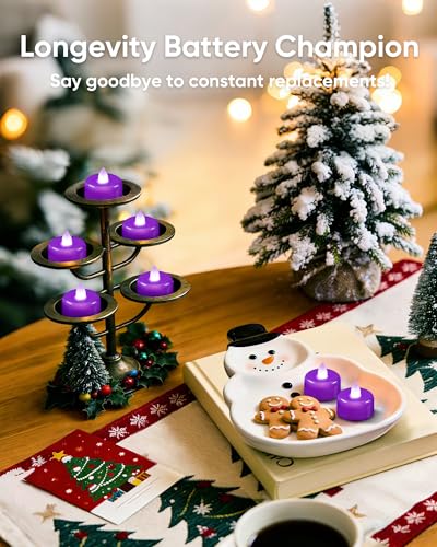 Image of Amagic 24 Pack Purple Flameless LED Tea Lights Candles Battery Operated, Electric Fake Tealight Candles for Party, Wedding, Table Centerpiece, Home Decor, Mardi Gras, Halloween, Christmas, Proposal