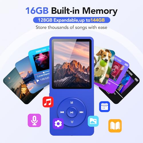 Image of AGPTEK A02S 16GB MP3 Player, 65 Hours Playback Music Player, Dark Blue | Lossless Sound, Supports up to 128GB