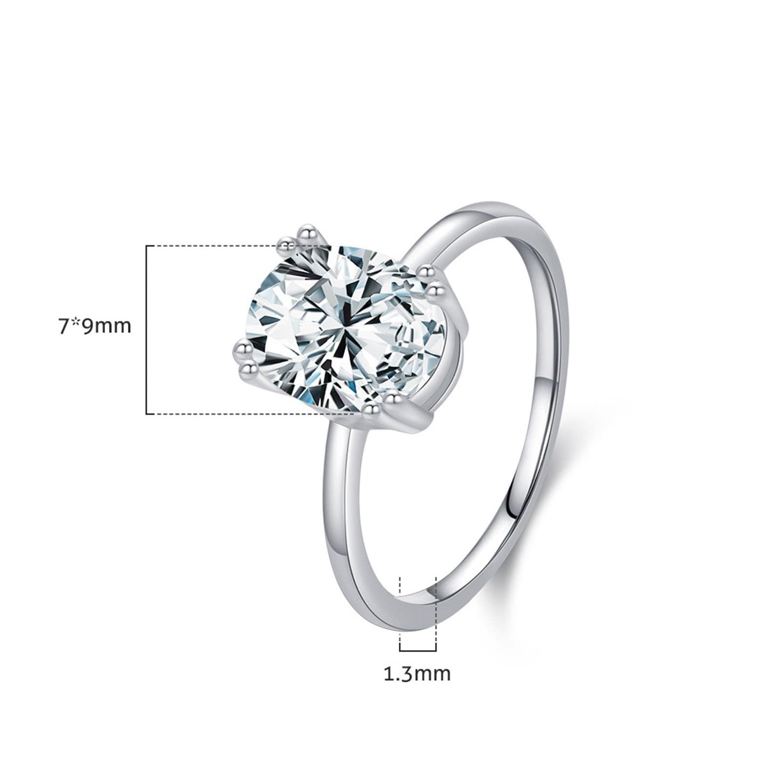 Wycian Bague de Mariage Argent Bague de Mariage Or Blanc 9K/14K Au375/Au585 7X9mm Moissanite pour Tante Mesdames