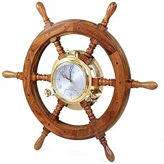 Nagina International Nautical Solid Wood Captain' Vintage Decor Ship Wheel with Time Clock Captain photo Nagina International Nautical Solid Wood Captain' Vintage Decor Ship Wheel with Time Clock Captain