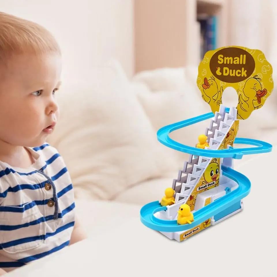 Image of Small Duck Stair Climbing Track Toy with Colorful Lights and Music, Escalator Playset, 3 Ducks Included