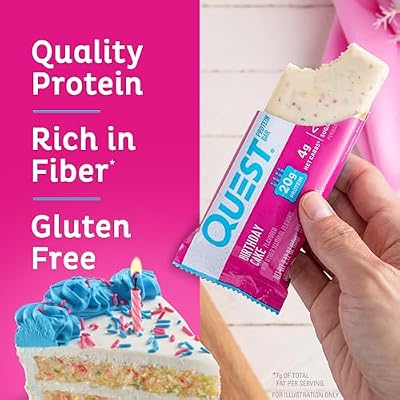 Quest Birthday Cake & White Chocolate Raspberry Protein Bars, High Protein, Gluten Free, Keto, 12 Count Each