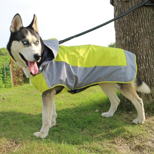 Hunderegenmantel Wasserdicht, Verstellbarer Regenmantel Hund mit Reflexstreifen und Kapuze, Regenjacke Hund für Outdoor Wandern, Regencape Hunde für Kleine, Mittelgroße und Große Hunde (Grün, 3XL)