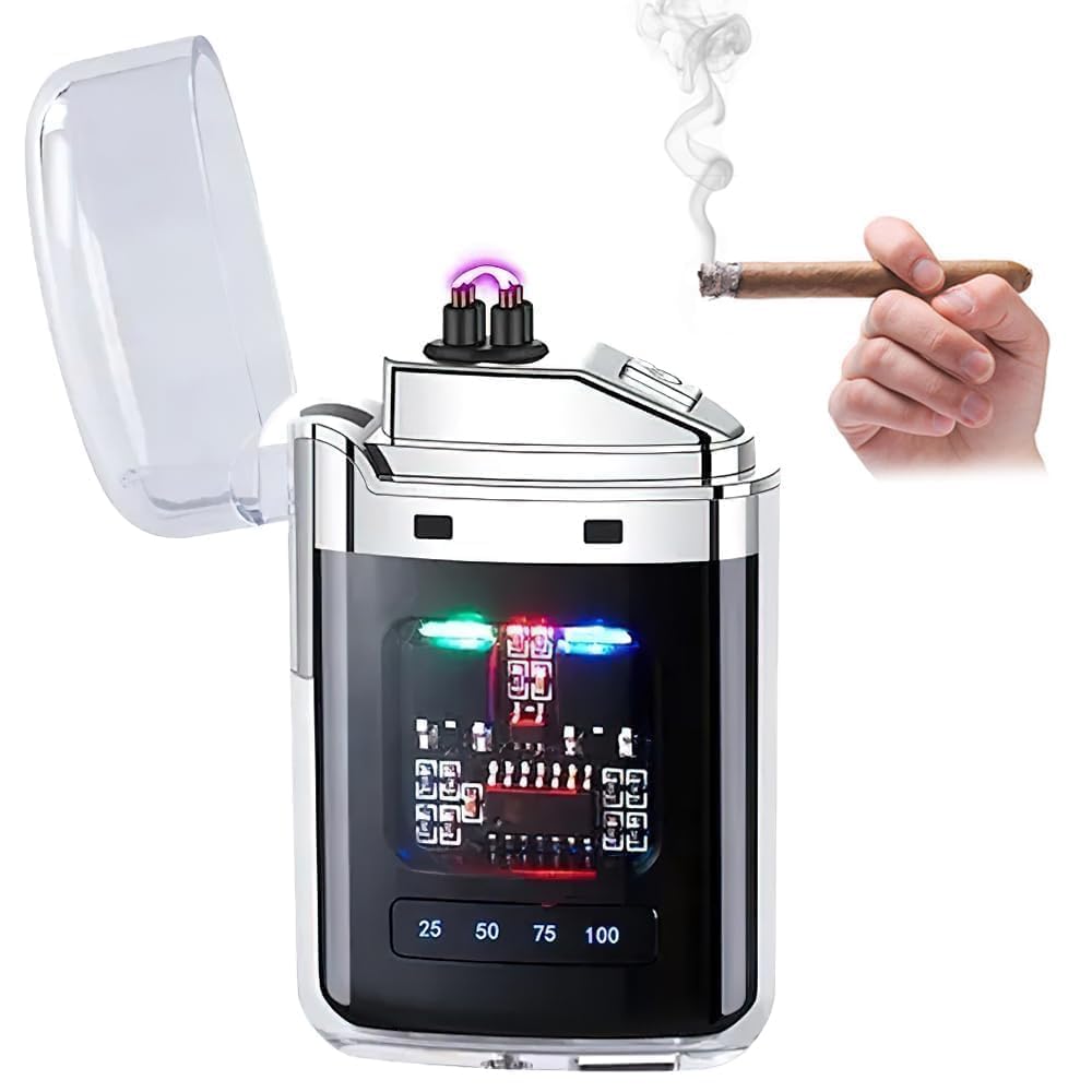 Solitude USB Rechargeable Dual Arc Lighter with LED Display, Windproof Flameless Plasma Lighter, Compact Portable Design for Outdoor Camping Travel (Multicolor)-image-29