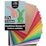 OfficeTree 27 Feuille Mousse Pailletée A4 2mm - 15 Couleurs - Non Autocollant - Papier Mou...