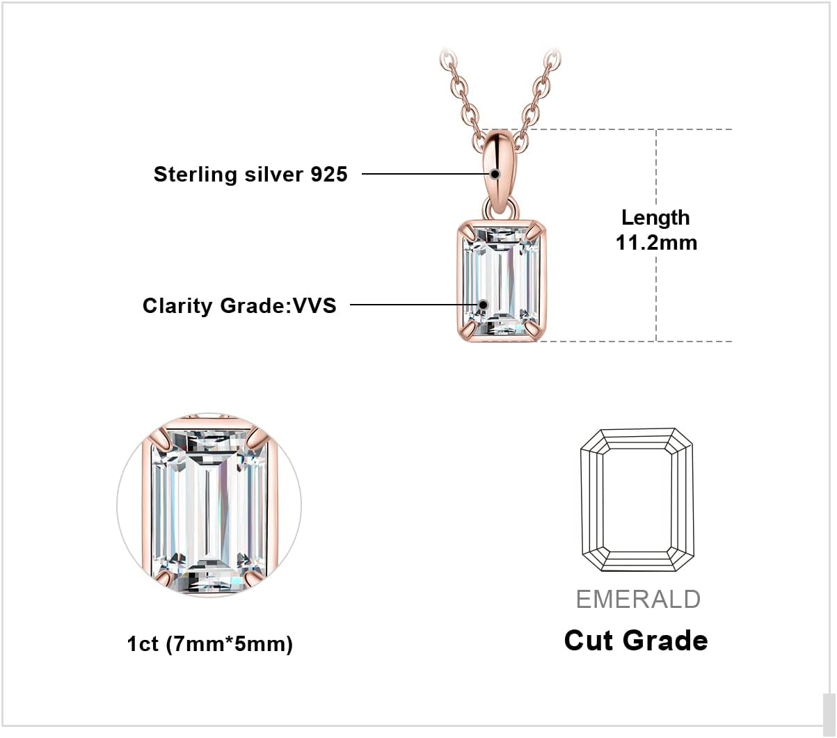 JewelryPalace 1ct Cubic Zirconia Solitaire Pendant Necklace for Women, 14K White Yellow Rose Gold Plated 925 Sterling Silver Necklaces for Her, Classic Simulated Diamond Jewelry Set, 18 Inches chain