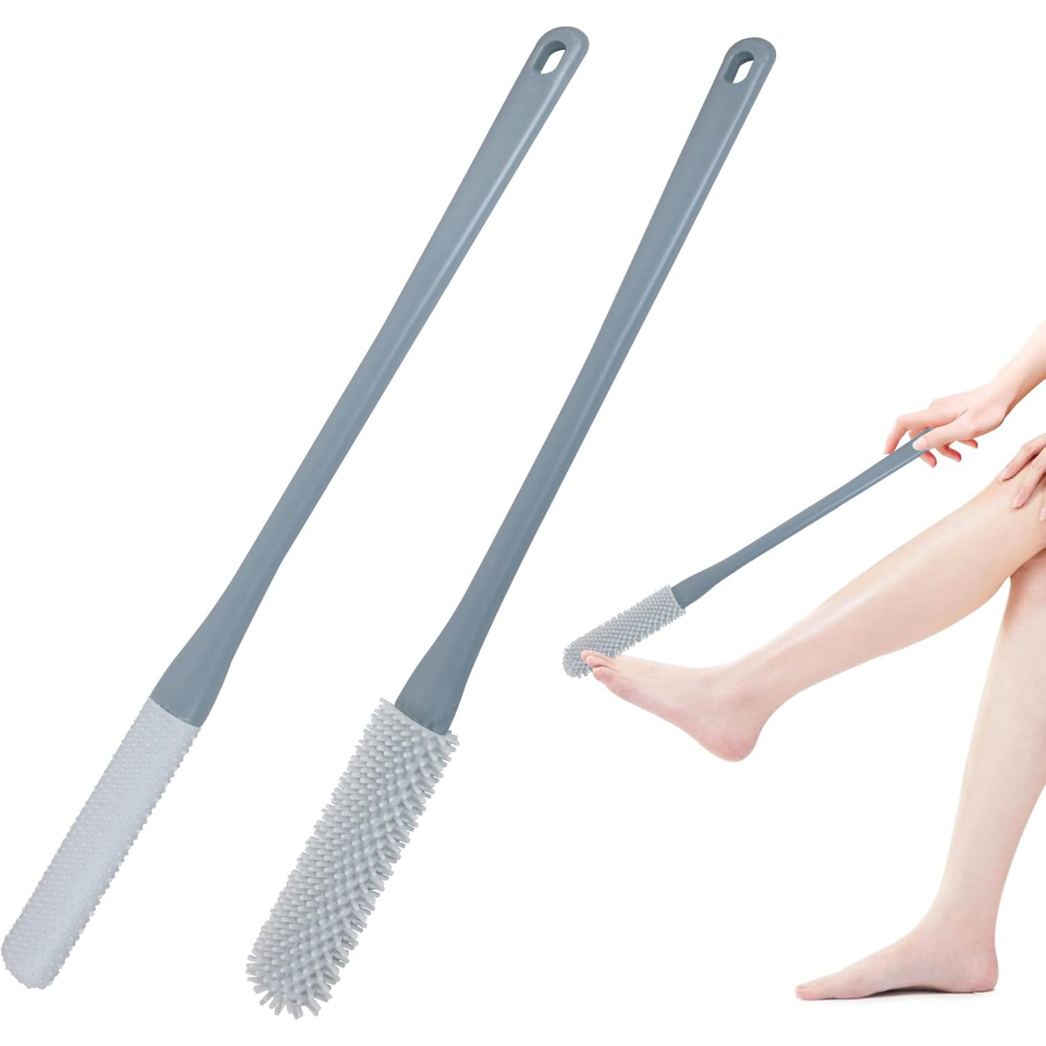 足の指のクリーニング ブラシ 40 cm 長いハンドル足スクラブ シャワー シリコーン足ブラシ柔らかい皮膚剥離足高齢者、高齢者、男性と女性 2 個 (グレー)