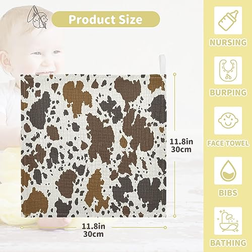 Image of YETTASBIN Cow Print Muslin Baby Hand Washcloths, Soft Cotton Bath Face Towel, 4 Layers Extra Absorbent Feeding Burp Cloth for Newborn Infant Sensitive Skin, 5 Pack