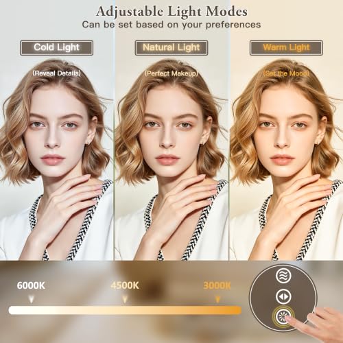 Image of Led Bathroom Mirror with Lights, Anti-Fog & Tri-Color Lighting - Wall Mounted Shaving Mirror with Touch Sensor, Waterproof Smart LED Vanity Mirror Tempered Glass Dimmable 60 inch x 40 inch
