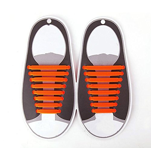 ruiio 16pcs silicona elástica DIY deportes correr no tie cordones cordones Lazy cordones para adultos, naranja