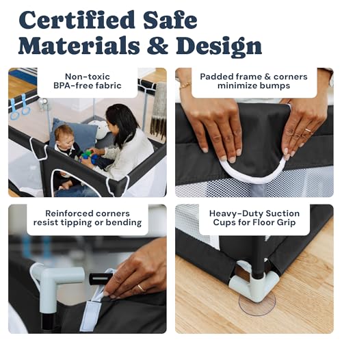 Image of TODALE Baby Play Pen - 50x50x27 in, Black - Foldable & Portable | Portable foldable playpen - anti-slip base - breathable mesh - Use for babies & toddlers, home & travel