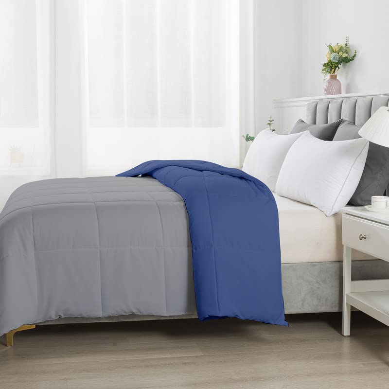 Image of Razzai Restful Sleep Microfiber Summer Season Ac Reversible Comforter 220 GSM (60 inch x 90 inch Inches /152cm x 228cm) - Single Bed Comforter|Silver /Medium Blue|
