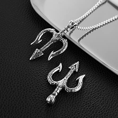 HZMAN Men Vintage Poseidon Trident Necklace, Ancient Greek Mythology Amulet Pendant4