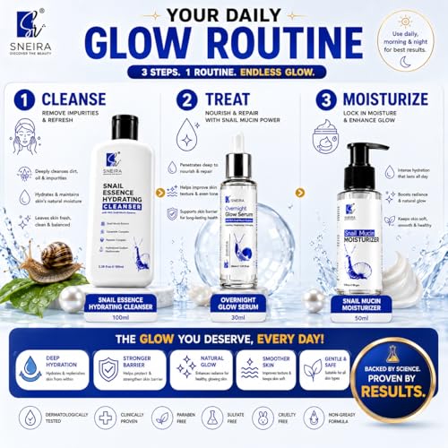 Image of Snail Mucin Skincare Kit - Face Cleanser, Snail Mucin Glow Serum & Moisturizer Combo | Korean Skin Care Routine for Glowing Skin | Hydrating Daily Face Care Set for Men & Women | All Skin Types
